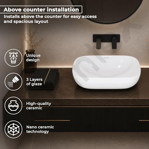 Image of Plantex Ceramic Wash Basin /Basin for Bathroom /Tabletop Wash Basin /Bathroom Basin (Crystal, White)