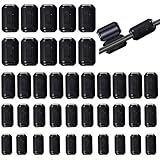 MoSundi Juego de 40 supresores de ruido de anillo de ferrita con clip, Ni-Zn para reducción de EMI y RFI en alimentación de CA, USB, teléfono, líneas de red, 5/7/9/13 mm, color negro