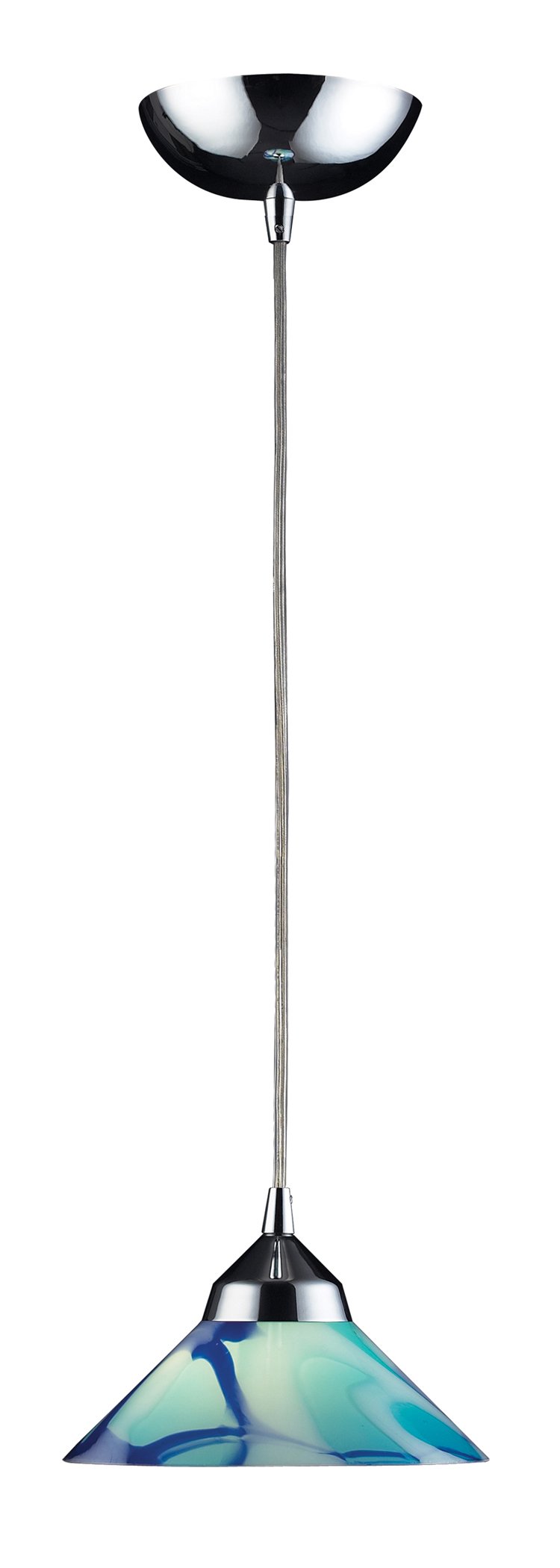 Elk Home Refraction Mini Pendant - 1-Light in Polished Chrome Finish, with Multicolor Caribbean Glass, Modern/Contemporary Style