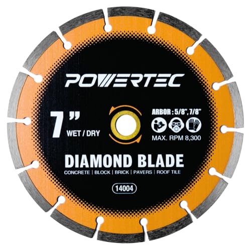 Image of POWERTEC 7 inch Segmented Diamond Saw Blades for Wet Tile Saw, Diamond Blade for Cutting Concrete, Block, Brick, Pavers, Roofing Tile, 7 inch Diamond Blades for Wet /Dry Cutting, 1 Pack (14004)