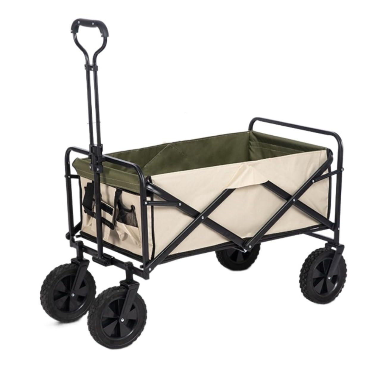 Folding Utility Wagon Cart - Outdoor Folding Utility Wagon Cart Outdoor With Wheels Adjustable Push-Pull Handle For Camping Grocery Sports Shopping Load Pull Along(C)
