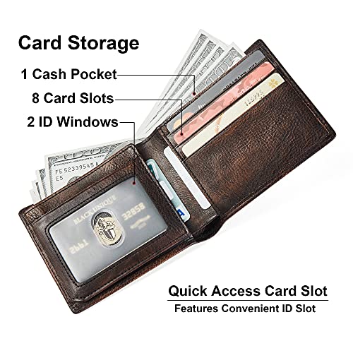 FeiYen Men Minimalist Vintage Skull Bifold Handmade Leather Wallet with Double ID - Slim Credit Card Holder with RFID Blocking and Multi Card Capacity - Husband Boyfriend Dad Teenager Gift - Image 4