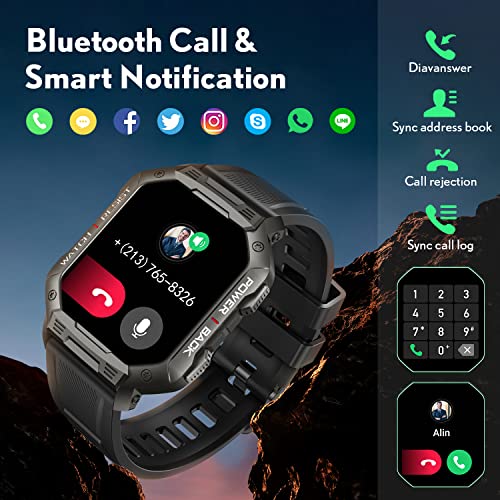 Smart Watch For Men Fitness Tracker: Bluetooth (Answer/Make Call) Tactical Military Waterproof Smartwatch For Android Phones Iphone Outdoor Sports Digital Watches Heart Rate Blood Pressure Monitor #TOP1
