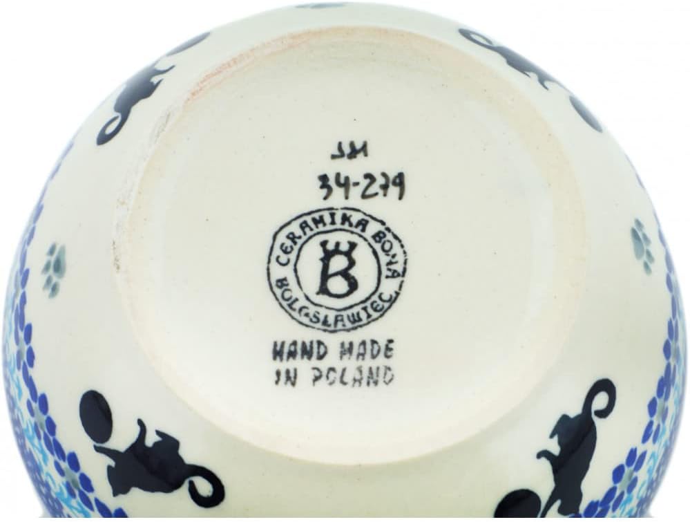 Polmedia Polish Pottery Bowl 5-inch - Kitty Paw Play Time Pattern Handmade in Boleslawiec Poland by Ceramika Bona + Certificate of Authenticity