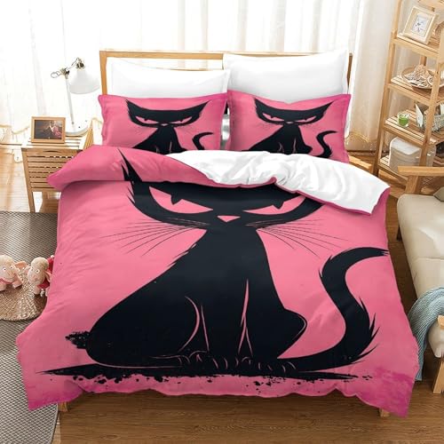 Housse de Couette Chat Noir Effet 3D Impression Dessin Animé Douce - 3