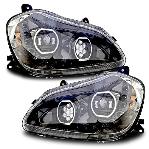 Truckingmann Full LED Performance Projector Headlights (Pair) IP67 Waterproof Anti-Fog Sealing Sequential Signal & Halo Blackout Compatible with Kenworth T680 2013-2021 Models DOT/SAE Compliant