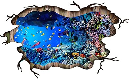 3D Under The Sea Fish Floor Wall Decals, FODIENS Ocean Sea Life Wall Stickers, Removable Peel and Stick Waterproof DIY Wall Art Decal for Kids Room Nursery Living Room Bathroom Playroom
