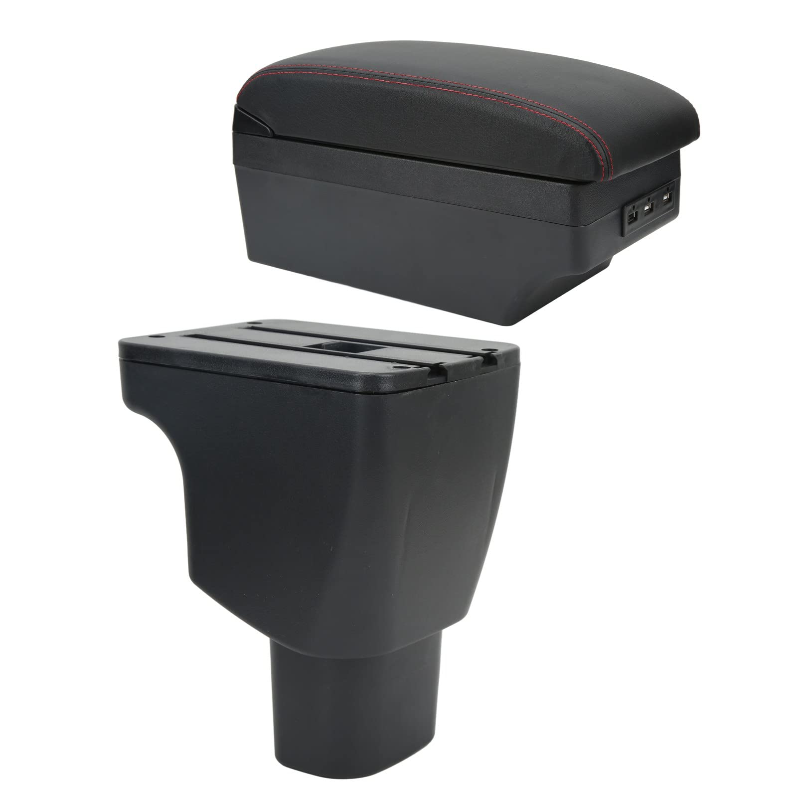 Keenso Portabicchieri Console Centrale in ABS e Pelle PU, Organizer | Scatola per braccioli Scatola portaoggetti per console centrale in ABS e pelle PU con 7 porte USB Organizzatore interno di