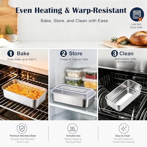 E-far Loaf Pan with Lids, 9 x 5 Inch Stainless Steel Bread Pans Set of 2 - image 3