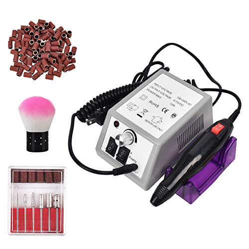 Professional Electric Nail Drill 20,000 RPM Nail Drill Machine for Shaping, Buffing, Removing Acrylic Nails with 100 Pcs of Sanding Bands and 6 Replaceable Drill Bits for Home Salon Use Gray