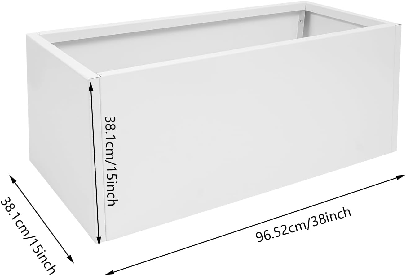 Gdrasuya10 Steel Planter Box Large Rectangular Planters for Indoor or Outdoor Plants 38" L x 15" W x 15" H Tall Long Heavy Duty Metal Floor Standing Planterfor Porch/Patio/Garden, White