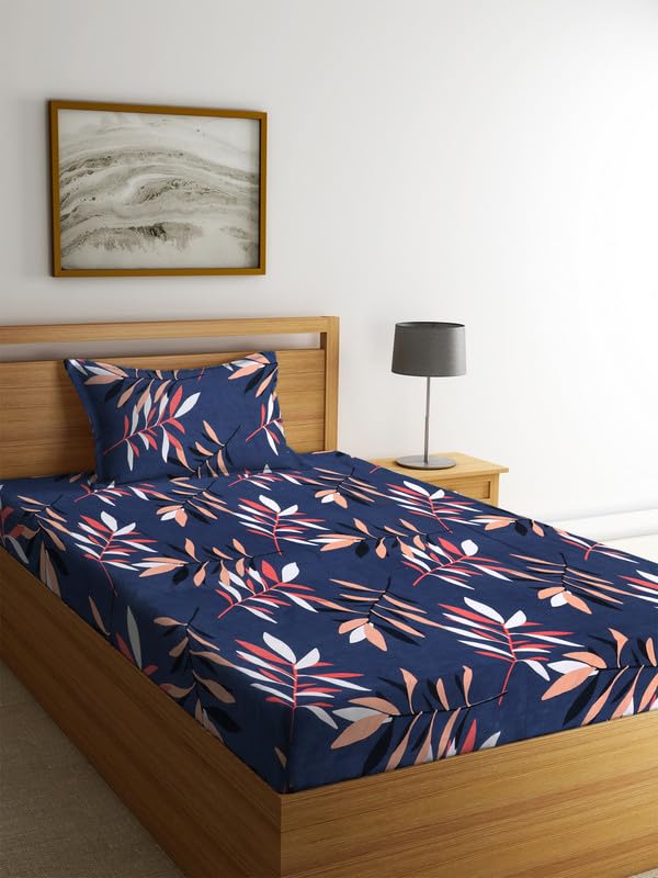 NHD HOME Glace Cotton 200 TC Flat Single Bedsheets for Summer Breathable | Wrinklefree (Size-60 X 90 Inch) with 1 Pillow Covers (Size-17 X 27 Inches, Leaf, Dark Grey) (B0CYQHXDWZ) Amazon Price History, Amazon Price Tracker
