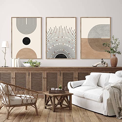 Mid Century Modern Wall Art Set Of 3 Neutral Boho Art Prints Abstract Geometric Wall Art Picture Black Beige Terracotta Minimalist Painting Canvas Artwork For Living Room Bedroom 16X24 Inch Unframed #TOP4