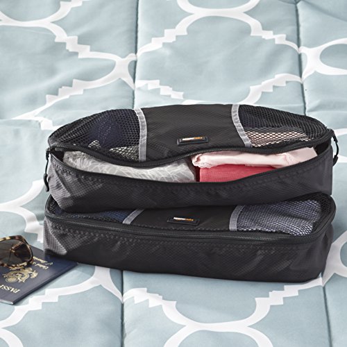 Image of Amazon Basics 4-Piece Packing Cube Set - Slim, Black and Gray