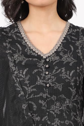 Image of W for Woman Orange Abstract Printed Tiered Spaghetti Kurta and Leggings Set with Dupatta