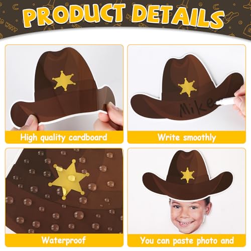 Image of gisgfim 80Pcs Western Cutouts Wild West Cowboy Cowgirl Hat Decorations Bulletin Board Rodeo Party Paper Cut-Outs Classroom Decor for DIY Craft Photo Wall Back to School Kindergarten Party Favor Supply
