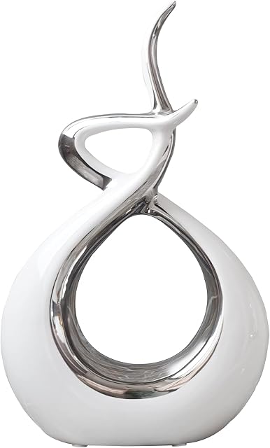 YWZBEC Modern Home Decor Abstract Art Ceramic Statue, White Silver 11.8×6.8 Creative Sculpture, Decorative Accents for Living Dining Room, Coffee Table Centerpiece, Office Decor, Great Gift Idea