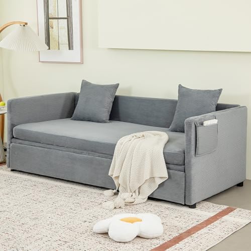 HOMYEDAMIC Schlafsofa, 2-Sitzer Sofa mit Schlaffunktion, Couch mit Kissen, für Wohnzimmer, Gästezimmer, Grau