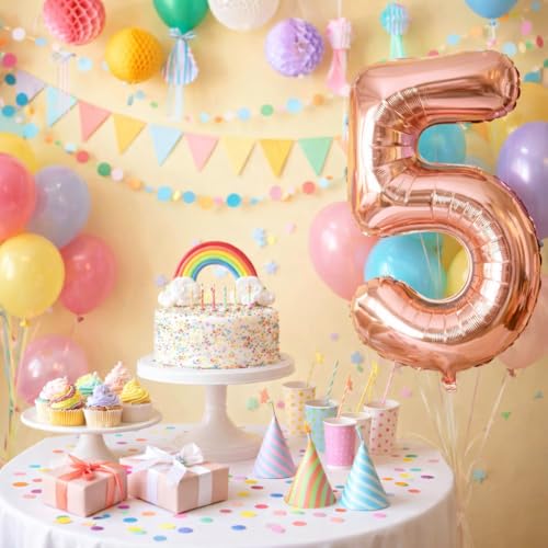 Image of Wanna Party Numerical 5 Rose Gold Balloon for Birthday and Anniversary Party, Number Rose Gold Number Balloon Large Foil Balloon (40inch) (Rose Gold)