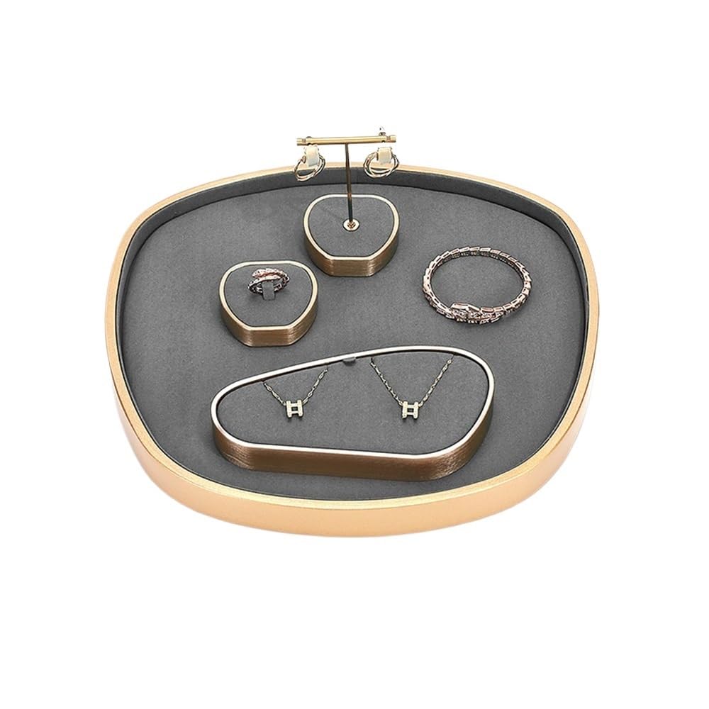 FAJNUZI2024 Jewellery Display Stand Stackable Jewelry Organizer Trays Grey Suede Holder for Necklaces Earrings Rings