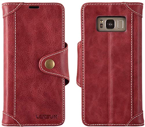 LENSUN Handyhülle für Samsung S8, Hülle für Samsung Galaxy S8 (5,8 Zoll) Ledertasche Flip Case Handytasche Schutzhülle - Wein Rot (GT-S8-WR)