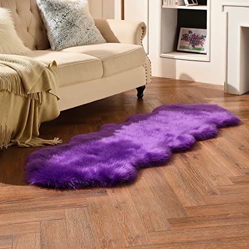 Duduta Purple Sheepskin Runner Rugs 2X6 Ft, Fluffy Faux Fur Couch Sofa Covers, Washable Rug Bedroom Living Room Nursery Decor #TOP6