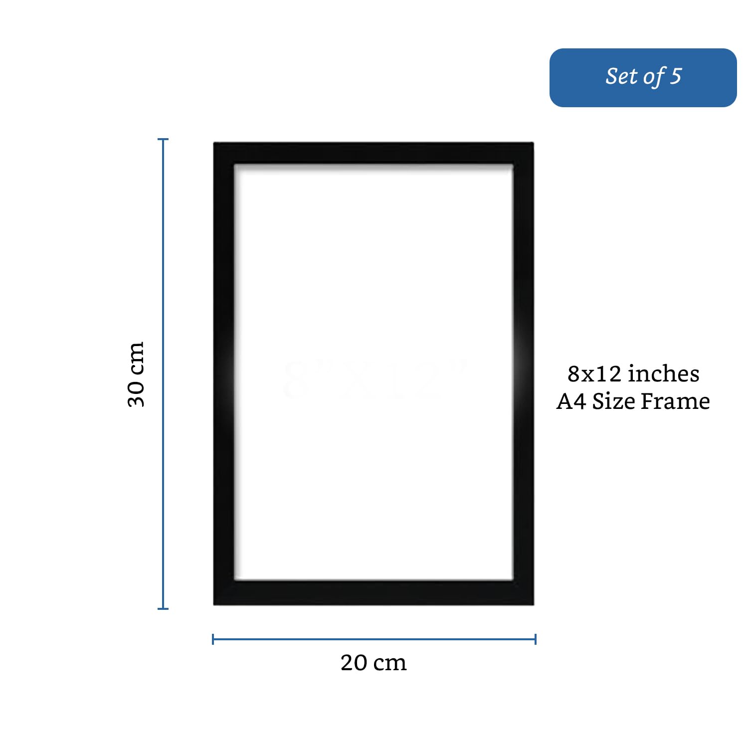 Amazon Brand - Solimo A4 Size Photo Frame Set of 5 | Wall-Mount | Plexi Glass | Frame For Home and Office Decoration | 8x12 Inches (Black), Rectangular 1