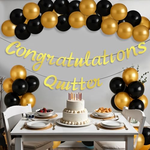 Image of Party Propz Congratulations Banner and Balloons For Decoration - Set of 43 Pcs Congratulations Decorations Items | Graduation Decoration Items | Black and Gold Balloons (Cardstock, Latex)