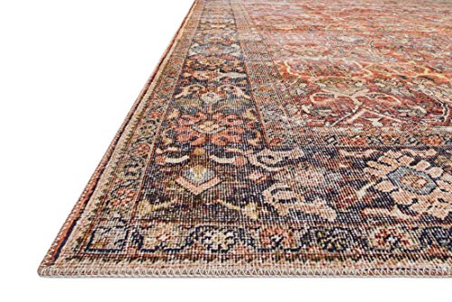 Loloi Layla Collection LAY-02 Spice/Marine 3'-6" x 5'-6" .13" Thick Accent Rug, Soft, Durable, Vintage Inspired, Distressed, Low Pile, Non-Shedding, Easy Clean, Printed, Living Room Rug