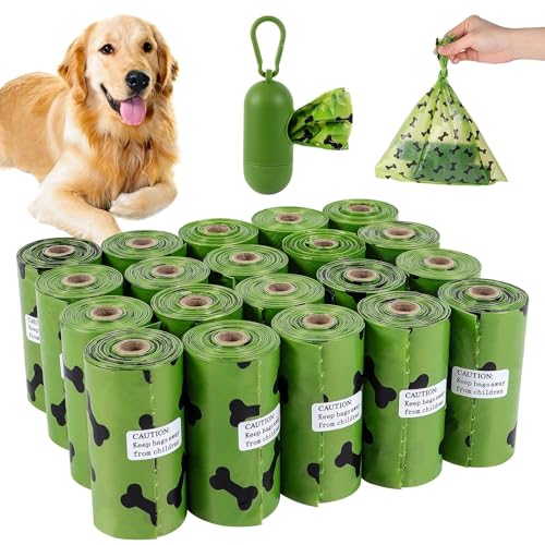 SKY-TOUCH 20Rolls-300pcs Dog Poop Bags Pet Dog Supplies for Dogs include 1pcs Green Adjustable DispenserExtra Thick and Strong 100% Leak Proof Biodegradable Waste Bag