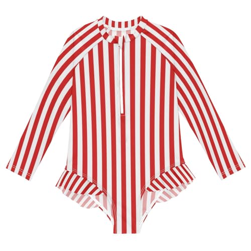 Image of CaTaKu Girls Rash Guard Swimsuit Long Sleeve One Piece Bathing Suit UPF 50+ Toddler Kids Zipper Ruffle Swimwear 3-12Y