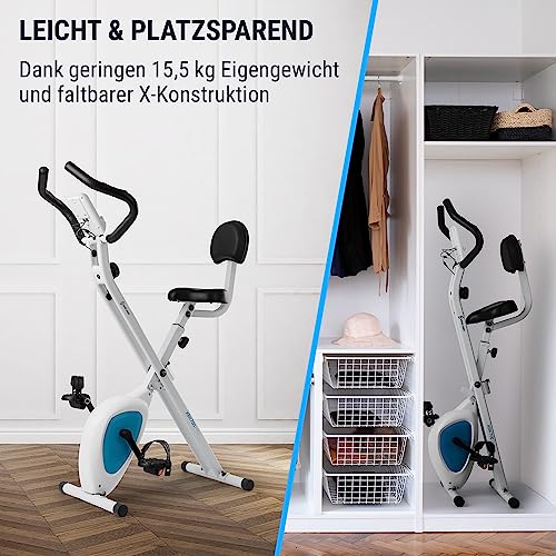 Capital Sports Azura Air Bike Hometrainer - Fiets Ergometer met Trainingscomputer, Opvouwbare Hometrainer met 8 Kg Vliegwielmassa, 8-Staps Instelbare Weerstand, Wit/blauw - Afbeelding 5