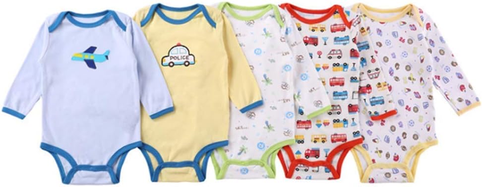 MonvecleUnisex Baby 5pcs Pack Newborn to Toddler Spring Summer Cotton Cartoon Bodysuit Shirts Gift Set