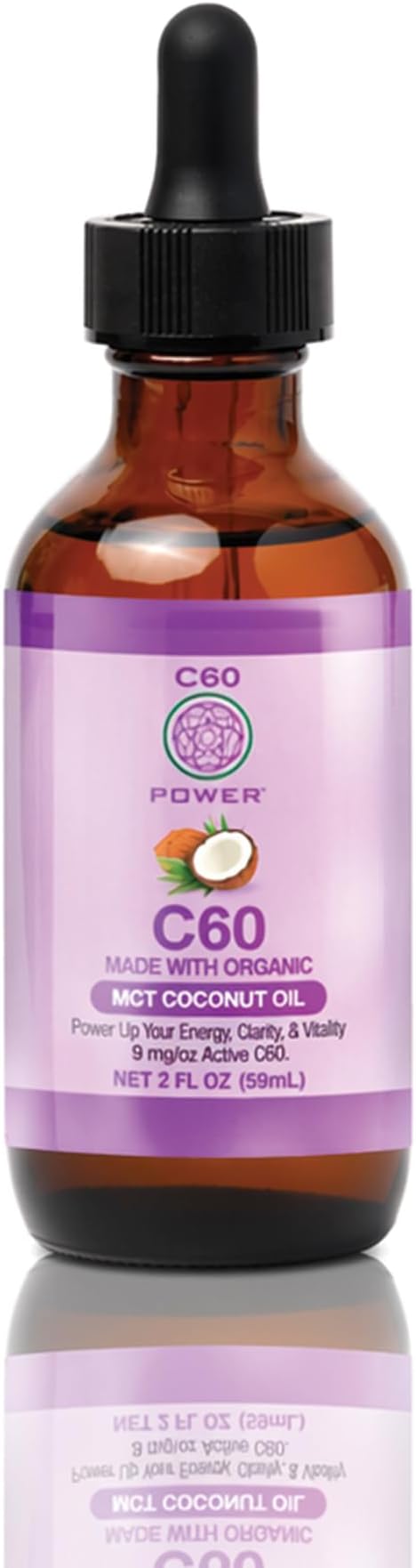 C60 Power C60 in Organic MCT Coconut Oil - Natural Wellness & Antioxidant Support for Men & Women, 99.99% Pure Carbon Fullerenes, Promotes Energy, Mental Clarity, & Stamina - 2 fl oz Bottle