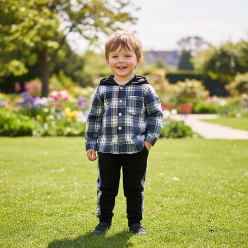Image of FOCUTEBB Toddler Baby Boys Clothes Plaid Shirt Tops Hoodied Long Sleeve Sweatsuit Pants Fall Winter Outfits 12M-6T
