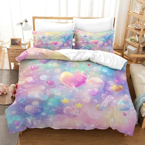 Housse de couette tie-dye cœur parure de lit microfibre 3D hypoallergénique 200x200
