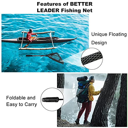 Better Leader ,Floating Fishing Net Large Floating Landing Net For Freshwater & Saltwater Fishing Deep Rubberized Mesh Pocket, Foldable And Easy Storage #TOP3