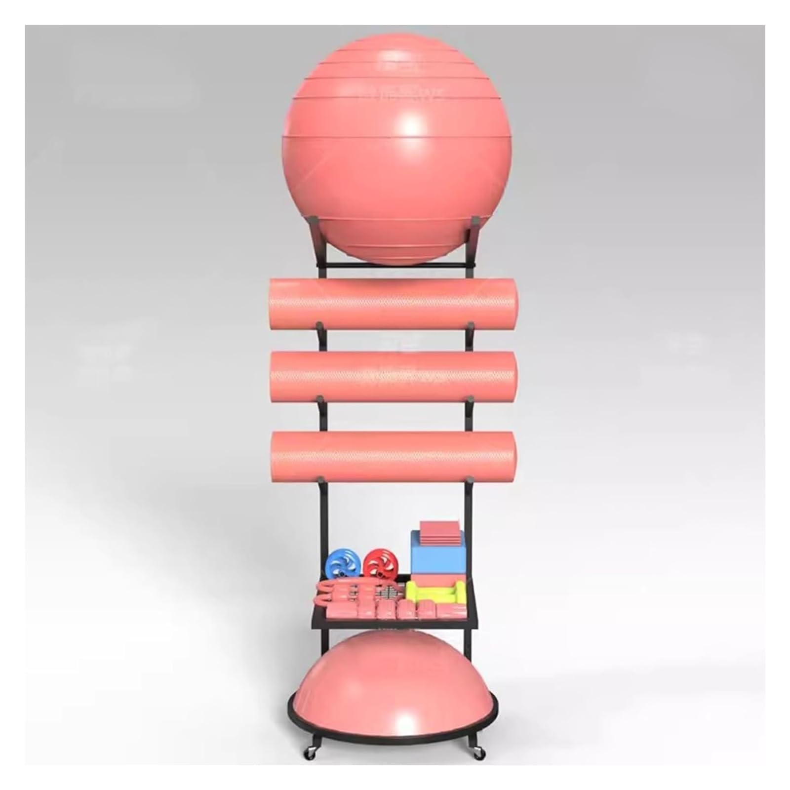 Wolnostojący stojak do przechowywania koszykówki dom i siłownia na rolki piankowe maty fitness i piłki do jogi czarny 50 x 45 x 145 cm - rozwiązanie oszczędzające miejsce