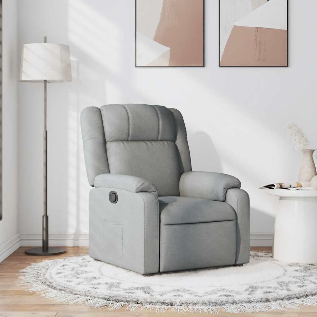 vidaXL Sillón Reclinable, Silla con Respaldo Reposabrazos, Sillón de Relax Descanso TV, Asiento Ajustable para Ancianos, Tela Gris Claro