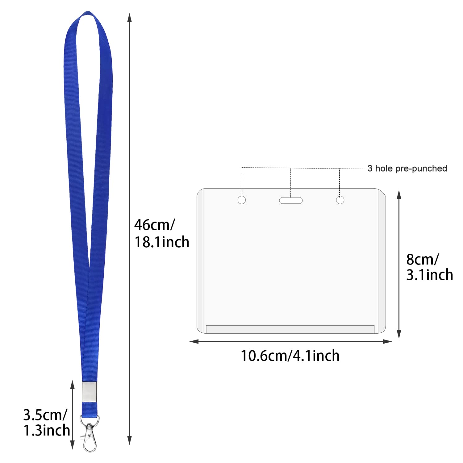 40 Packs Blue Lanyards for Neck with Card Holder Plastic Horizontal