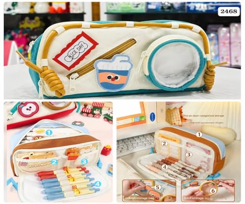 Image of Cute Food Pencil Case 4 Layer with 3 Compartment Cute Aesthetic for Kids Large Capacity Pencil Pouch Multifunctional Pouch for School Kids Cute Quirky Stationary Gift (Cute Food Pencil Case-Yellow)