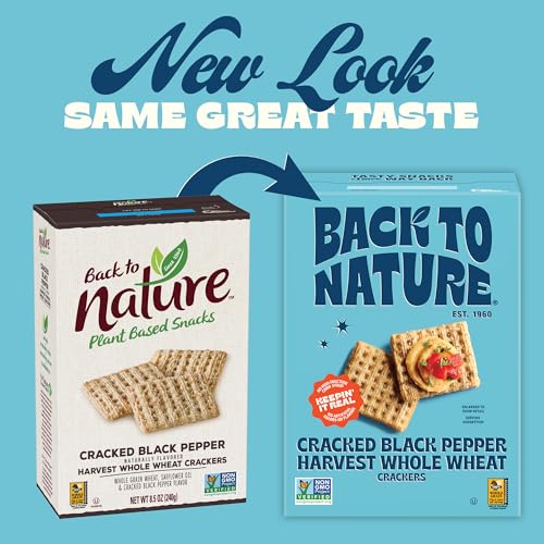 Image of Back to Nature - Cracked Black Pepper Whole Wheat Crackers - Non-GMO, Made with Whole Grain Wheat & Sea Salt - Seriously Tasty Snacks - 7 Ounce (Pack of 12)