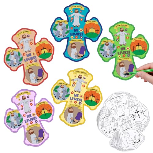 Motipuns 36 Sets Religious Easter Crafts Color Your Own Holy Week Crosses DIY Easter Christian Sunday School Crafts Holy Week Color Crosses for Kids School Home Activities
