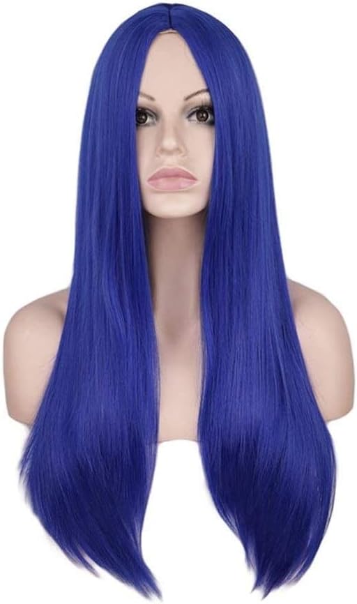 PONNYC Wigs Carve Long Straight Black Scalp Hair Wigs Synthetic Cosplay Wig Pastel Colorful Costume Wig (Color : Bao Blue)