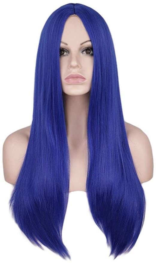 PONNYC Wigs Carve Long Straight Black Scalp Hair Wigs Synthetic Cosplay Wig Pastel Colorful Costume Wig (Color : Bao Blue)