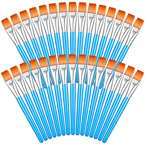 Image of Zonon 30 Pieces Paint Brushes Bulk Small Flat Top Acrylic Oil Paint Brush for Artists Mini Touch up Crafts Detail Painting(1 Inch,Blue)