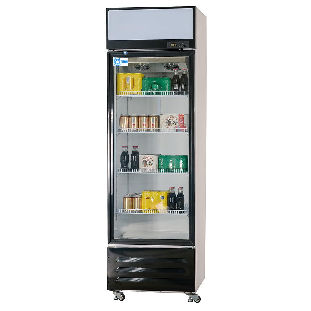 Cleiton® Armario Expositor Refrigerador 1 Puerta de Cristal 330 Litros Doble Cristal Templado Refrigeracion Ventilada Antivaho 600x620x2000 mm | Vitrina Expositora Refrigerada | Nevera Frio Bebidas