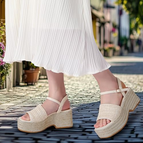 Women's Platform Espadrille Wedge Sandals Arch Support Ankle Strap Open Toe Casual Sandal4
