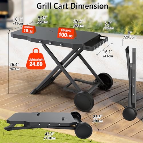 Image of Upgraded Portable Grill Cart for Weber Q1200, Q1000, Q2200, Q2000, Q2400, Foldable Cart for Weber Q Series Gas Grills, Outdoor BBQ Stand with Propane Tank Holder for Travel and Camping