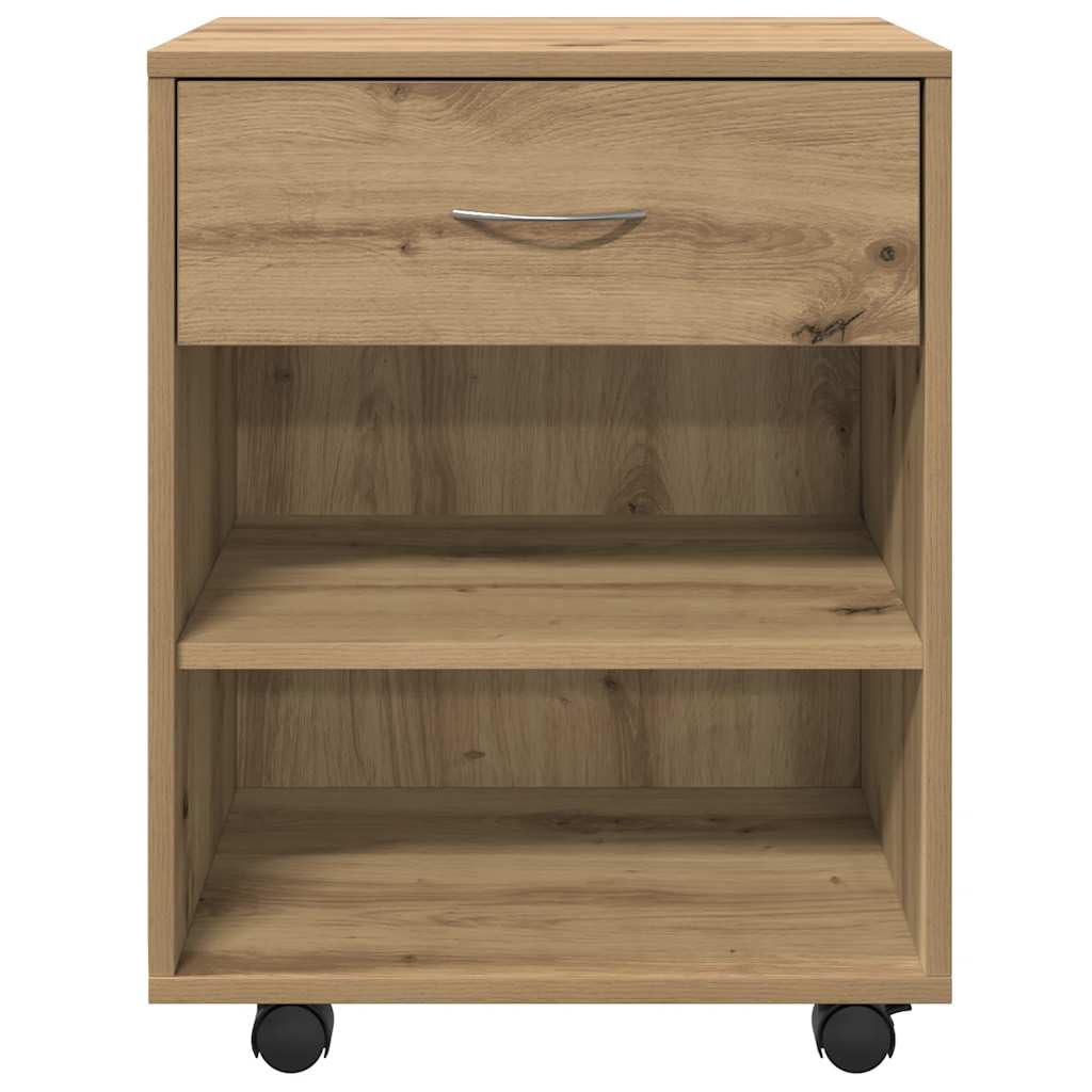 Contenedor con ruedas de madera de roble Artisan, 46 x 36 x 59 cm, con cajón y espacio de almacenamiento, armario de almacenamiento móvil con ruedas para oficina, salón, cocina y taller